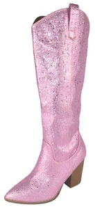 Top Moda stivali donna al ginocchio tacco alto bling glitter cerniera IMOGEN-38 rosa - Foto 1 di 5