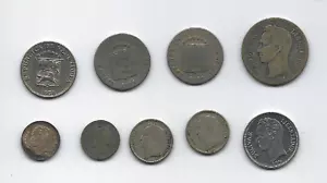 Venezuela 9 Pièces 1929 À 1989 Argent 1 & 2 Bolivar,12.5 & 50 Centimes Free Ship - Picture 1 of 2