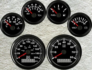6 gauge set with senders 200mph 300km/h gps speedometer tacho fuel temp volt oil - Picture 1 of 8