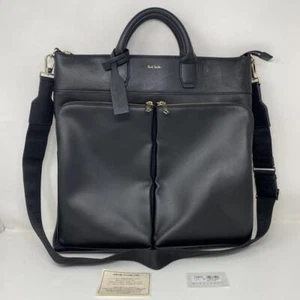 Paul Smith 2WAY Helmet Bag PSN893 Black Leather Made in China Used from Japan - Picture 1 of 10