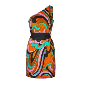 MILLY of NY Kaleidoscope asymmetrisches schulterfreies Kleid mit Gürtel 8 US $ 335 - Bild 1 von 12