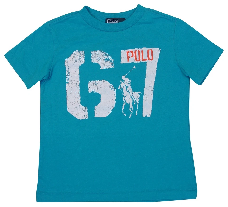 Polo Ralph Lauren Little Boy's Graphic T-Shirt-"67" and Pony-Aqua-Size 6 - Image 1 of 1