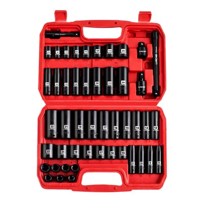 3/8" Drive Impact Socket Set SAE and Metric (5/16"- 3/4", 8-22mm) 48pcs, CR-V... - Image 1 of 4
