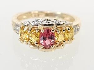 Anillo Padparadscha Oro Amarillo 14K Zafiro Amarillo Diamante Talla 6 (AM1086920) - Imagen 1 de 7