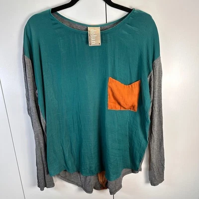 Top Dolan Left Coast Anthropology para mujer gris azulado mediano manga larga bloques de color Foto 1 de 4