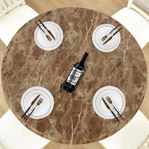 LUSHVIDA Round Waterproof Table Cover Elastic Vinyl Fitted Tablecloth Elastic... - Picture 1 of 7
