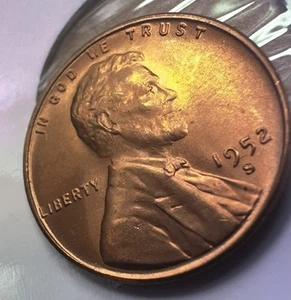 1952-S gefüllter S Lincoln Wheat Cent Penny Juwel RD Stempelglanz aus einer Original Bankrolle - Bild 1 von 8