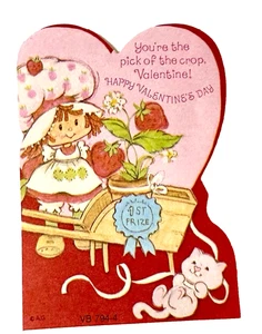 VTG Strawberry Shortcake Youre the Pick Of Crop Farm Grown Valentin Card Die Cut - Picture 1 of 3