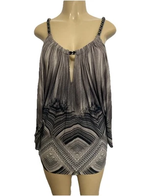Sky Top Blouse 3/4 Dolman Sleeve Cold Shoulder Gray Chain Neck Geometric M - Image 1 of 4