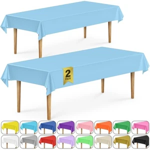 2 Pack Rectangular Tablecloths 54x108 Inch Plastic Disposable Dining Table Cover - Picture 1 of 6