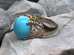 Women's LeVian 14K Yellow Gold Turquoise & Diamond Ring Size 6.25 - Picture 1 of 6