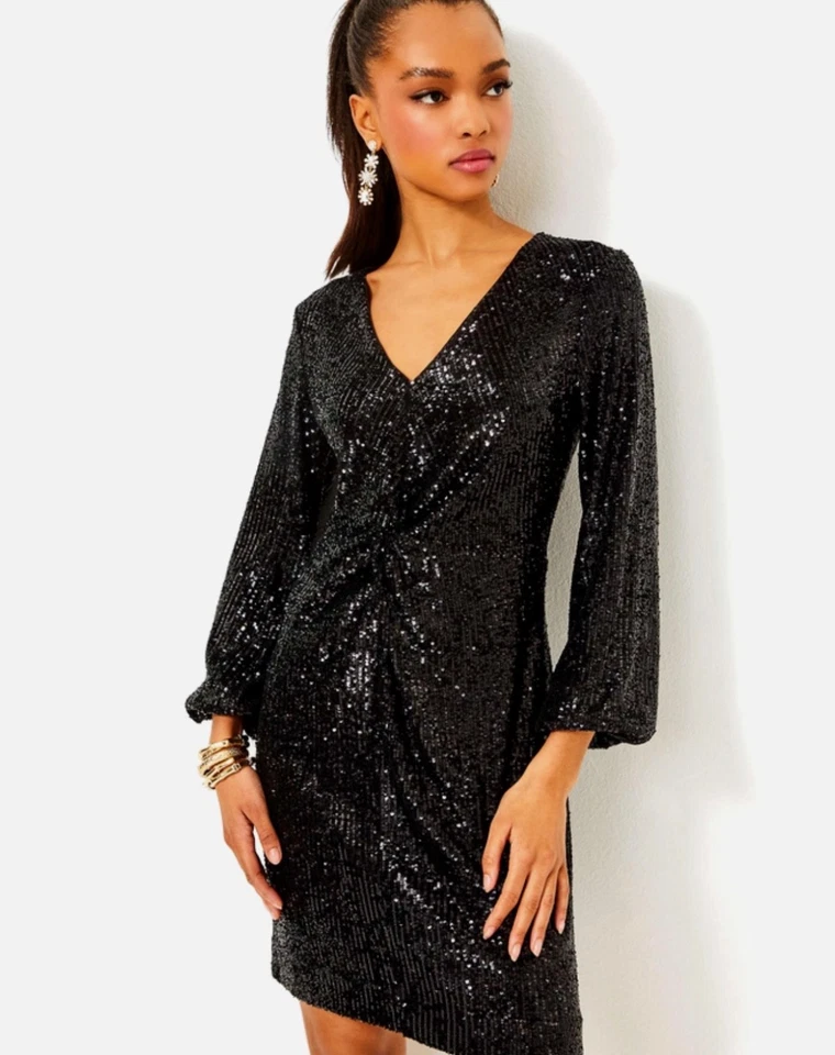 New LILLY PULITZER  ESTRELLA SEQUIN DRESS *TREASURE BOX* Black Size 12 - Image 1 of 4