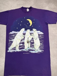 Vintage Alaska Shirt Mens One Size Polar Bear Moon Graphic Jan Griggs 90s Tee - Picture 1 of 16