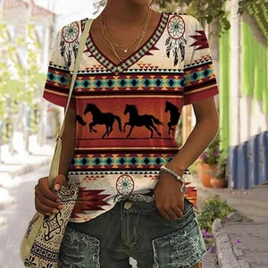 Western Ethnic Styles V-Neck T-Shirts Collecton (S to 3XL) - Picture 1 of 25