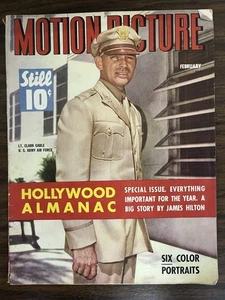 1943 Motion Picture Magazine Feb Clark Gable WWII Cover Hollywood Almanac - Foto 1 di 8