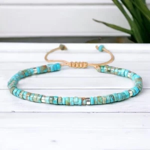 2x4mm Blau Türkis Kleine Zierliche Perlen Heilng Edelstein Frauen Männer Armband - Bild 1 von 5