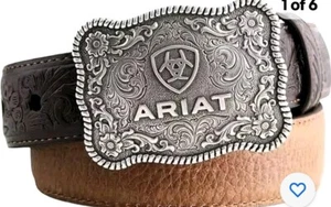 Ariat Boy's Rectangle Rope Edge Shield Buckle Embossed Belt A1301002 - Picture 1 of 3