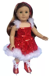 Red Sequin Figure Ice Skating Olympics Dress & Skates 4 American Girl Size Doll - Picture 1 of 3