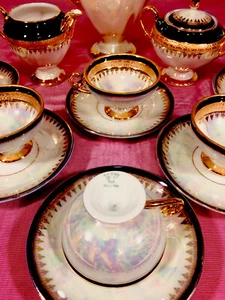 Antikes "STADTILM",Germany Set,überzogener Kobalt/Perl, Goldrand - Bild 1 von 9