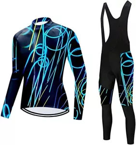 (USA seller) Cycling Long Sleeve Set Bicycle Shirt + Bib Set - Picture 1 of 4