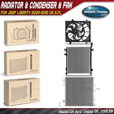 3x Kit de radiador y condensador de CA y ventilador de refrigeración para Jeep Liberty 2008-2012 V6 3,7 L Foto 1 de 4
