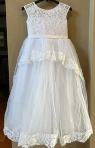 New Mia Belle Girls In Walked a Princess Tiered Lace A-Line Gown White Size 13 - Picture 1 of 7