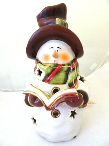 12" HIGH GLOSS PORCELAIN SNOWMAN VOTIVE CANDLE HOLDER-NWT-6" WIDE-GOLD TRIM - Picture 1 of 6