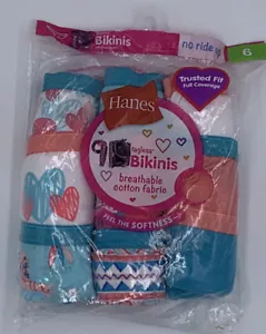 9 Pack Hanes Girls Cotton Tagless Breathable Cotton Fabric Bikinis (Size 6)#B101 - Picture 1 of 1