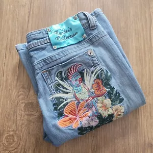 Y2k Candie's Collections Embroidered Parrot Flared Blue Denim Jeans Juniors 9 - Picture 1 of 7