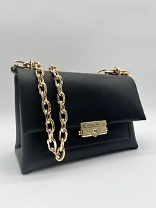 NWT Michael Kors Cece Medium Flap Chain Shoulder Bag Black/Gold MK Signature
