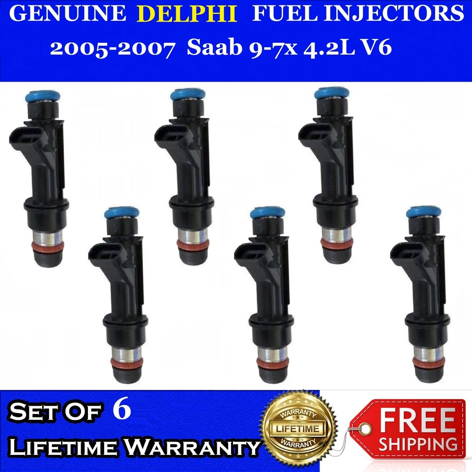 6x OEM Delphi Fuel Injectors For 2005-2007 Saab 9-7x 4.2L V6 #12586684 - Image 1 of 1