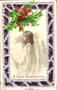 SINGENDER ENGEL hält Noten auf schöner alter WEIHNACHTS-Postkarte von 1906 - Bild 1 von 2