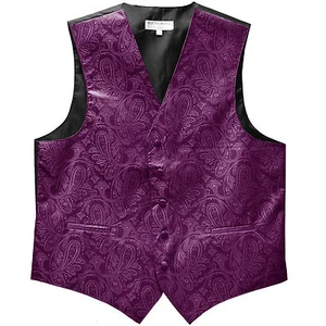 New Polyester Men's Tuxedo Vest Waistcoat only Paisley Pattern Dahlia Purple   - Picture 1 of 3