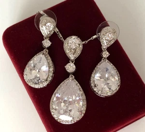Luxus Schmuckset Zirkonia Kristalle 750er Weißgold 18K vergoldet Braut Damen - Bild 1 von 4