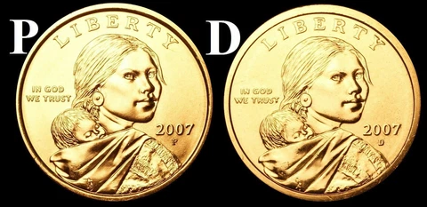 2007 P & D Sacagawea Native American Dollar US Mint Coins "BU" (2 Coin Set) Cover