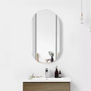 MIRAE 900x450mm Oval Pill Shaped Matte White Polyurethane Mirror Shaving Cabinet - Picture 1 of 10