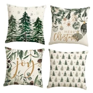 Merry Christmas Trees Snowflake Throw Pillow Covers, 18 x 18 Inch 18 x 18-Inch - Picture 1 of 7