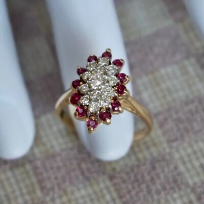ESTATE 14K YELLOW GOLD DIAMOND (VS/G) & RUBY COCKTAIL RING (size 7.5) - Image 1 of 4