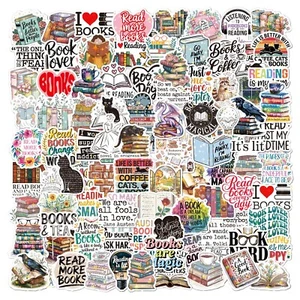 Juego de 100 pegatinas de gusano de biblioteca con temática de lectura único laminado de estrella holográfica - Imagen 1 de 13