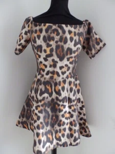 H&M TREND off shoulder fit flare skater mini dress animal print sz 12 /14 NEW - Picture 1 of 10