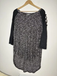 Extra Touch Womens Top 3X Tunic 3/4 Sleeve Hi Lo Round Neck Black White Gray - Picture 1 of 9