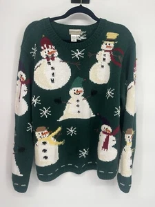 Coldwater Creek grüner Schneemann Winter Pullover Weihnachten Gr. XL - Bild 1 von 5