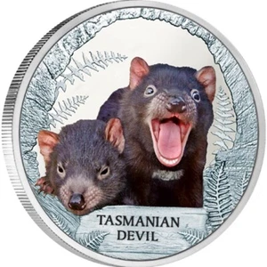 Tuvalu 2013 Tasmanian Devil Silver Colored Coin Endangered & Extinct Perfect - Picture 1 of 5