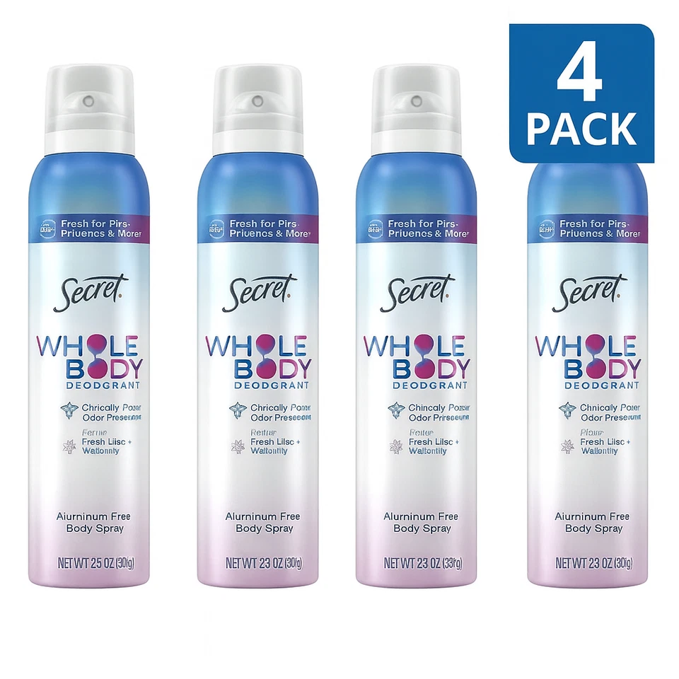 Secret Whole Body Deodorant Spray Fresh Lilac Waterlily 3.5oz 4 Pack New - Image 1 of 1