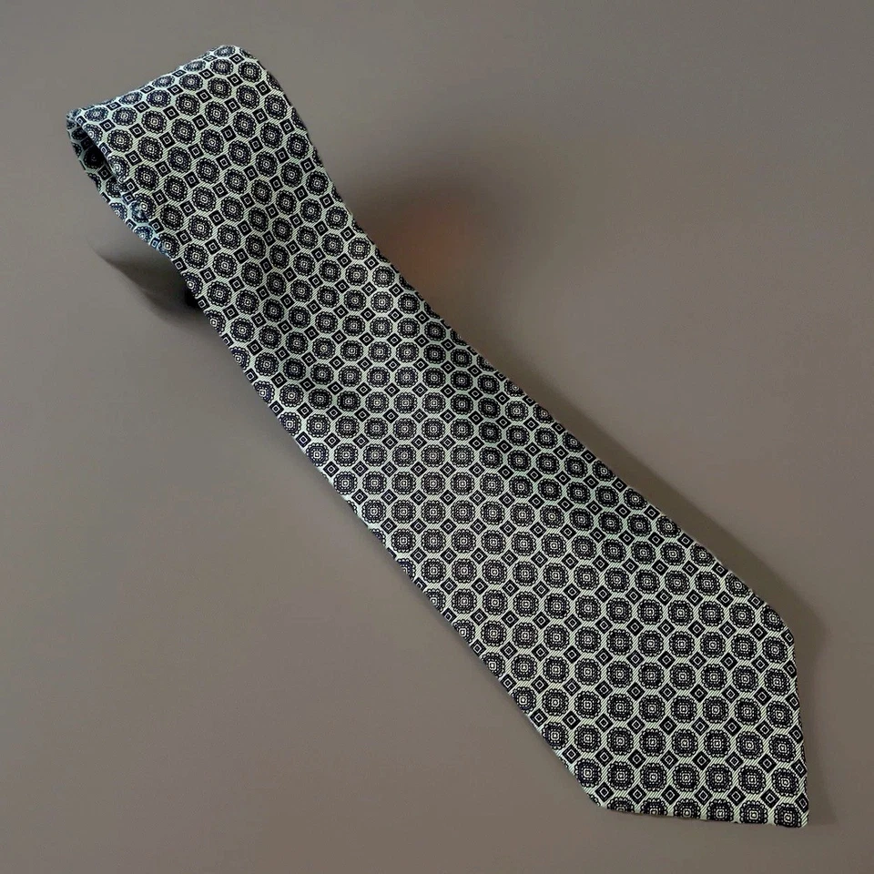 Corbata de seda Cavalier EE. UU. azul patrón hexágono geométrico vintage mediados de siglo Foto 1 de 3
