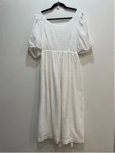 En Saison Gauzy Textured Cotton Midi Dress M White Open Back Cottagecore Coastal - Picture 1 of 12
