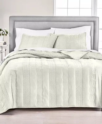 Martha Stewart "Cableknit Velvet" 3 Pc F/Q Quilt Set W/Shams, Ivory, NWT! - Image 1 of 4