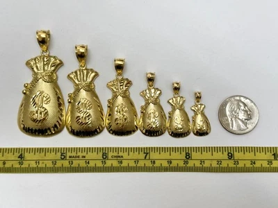 Сумка для счастливых денег из чистого желтого золота 10 карат с подвеской бриллиантовой огранки 6 размеров - Изображение 1 из 4