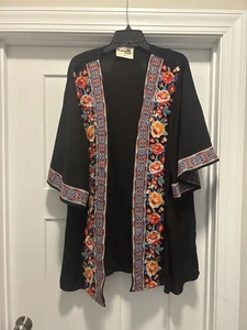 SAVANNA JANE Colorful Open Cardigan Boho Concert Embroidered Beach Vacay Size 1X - Picture 1 of 6