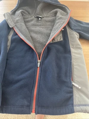 Chaqueta polar con capucha y cremallera azul forrada de piel sintética forrada Lands’ End talla 7 para niños en muy buen estado Foto 1 de 2